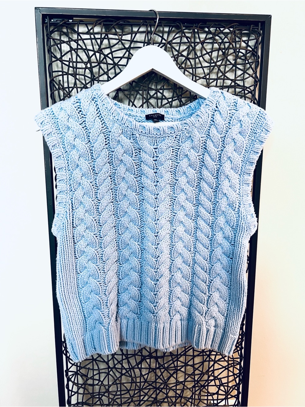 Talbots Cable Knit Sweater Vest Cotton Bl light Periwinkle Blue M Petite